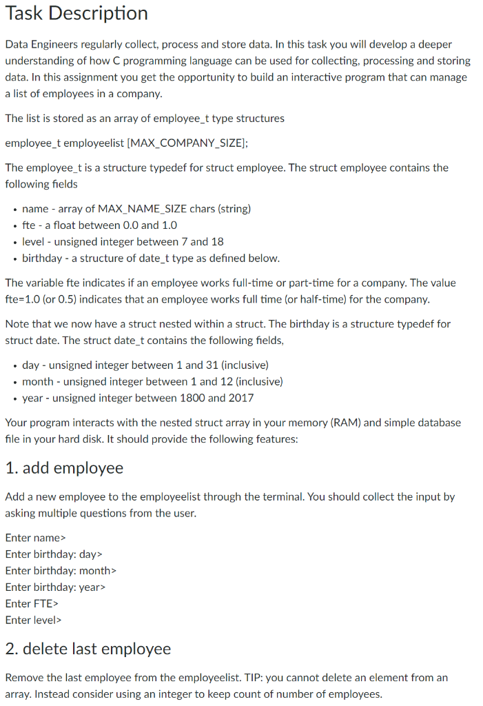 Solved Task Description Data Engineers regularly collect, | Chegg.com