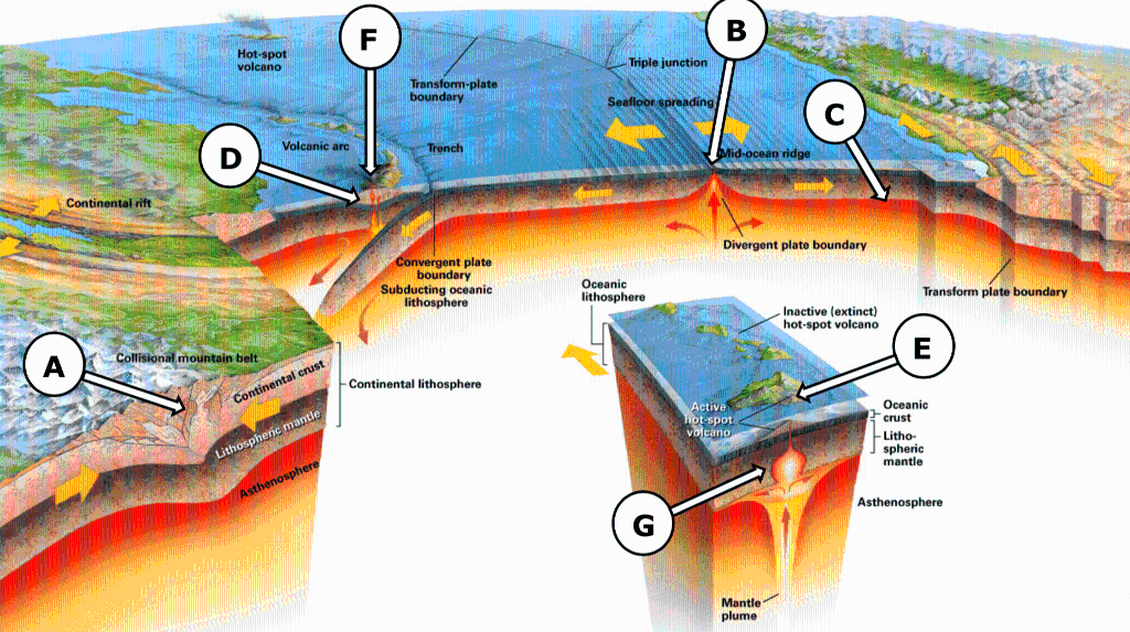 Solved F B Hotspot volcano Triple junction Transformplate