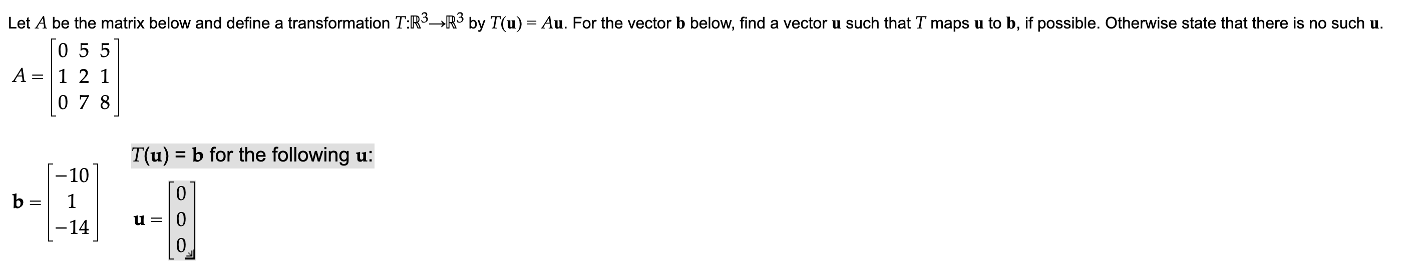 Solved Let A be the matrix below and define a transformation | Chegg.com