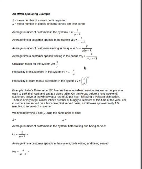 An M/M/1 Queueing Example 2. = mean number of | Chegg.com