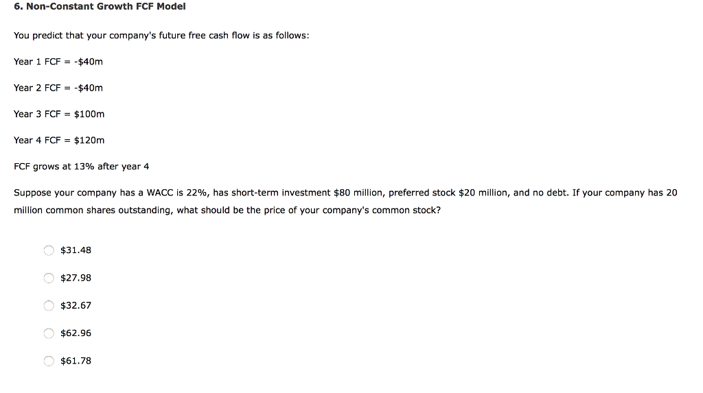 solved-6-non-constant-growth-fcf-model-you-predict-that-chegg