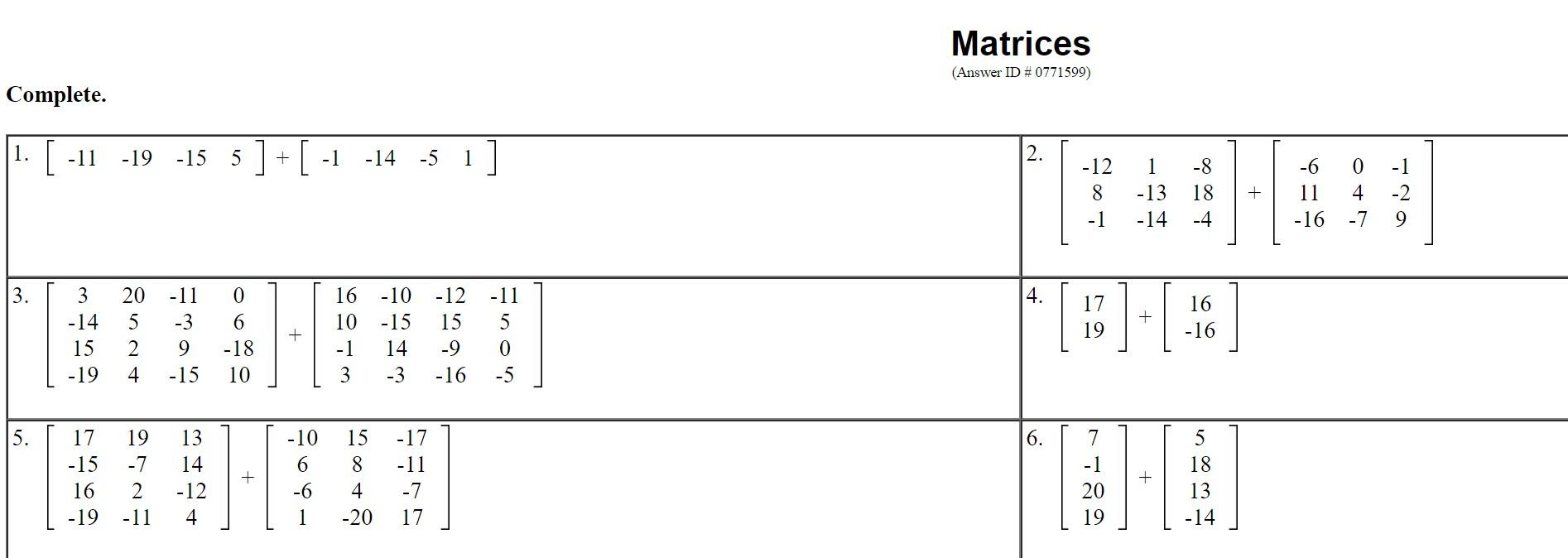 Solved Matrices Answer Id Complete 1 11 Chegg Com