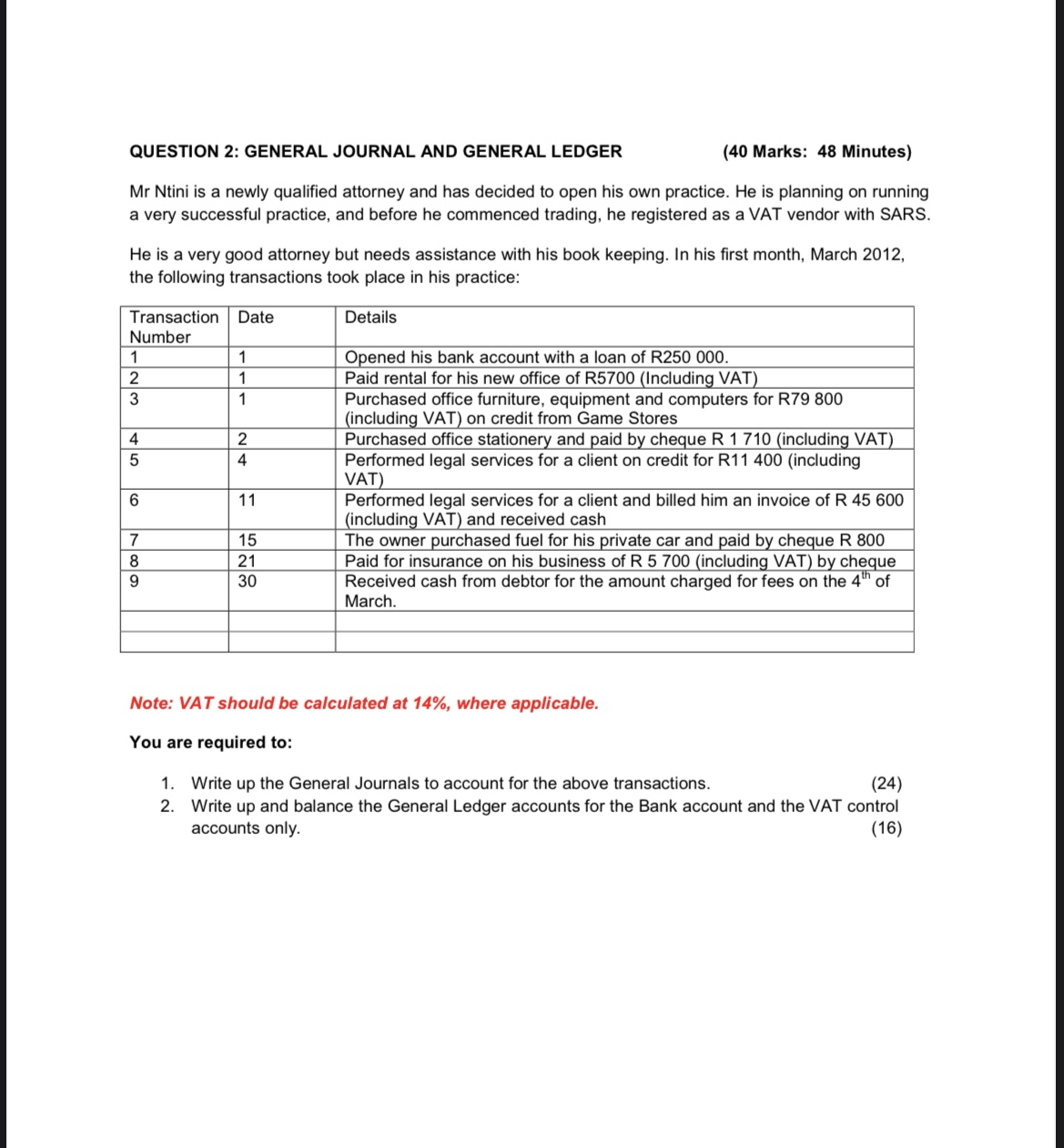 Solved QUESTION 2: GENERAL JOURNAL AND GENERAL LEDGER (40 | Chegg.com