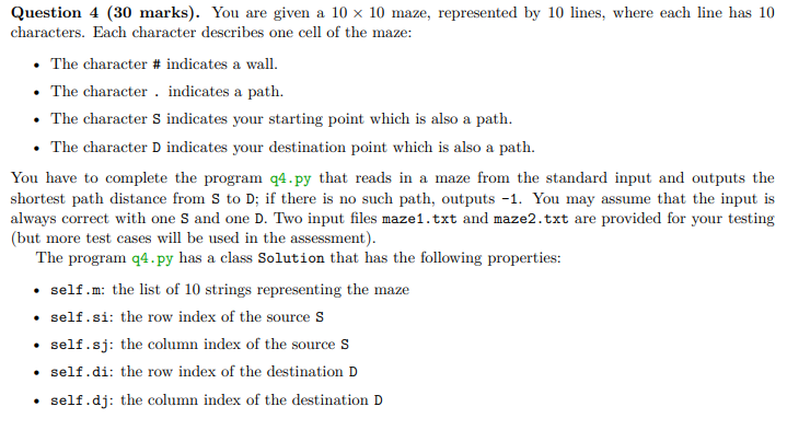 Solved Question 4 (30 marks). You are given a 10 x 10 maze, | Chegg.com