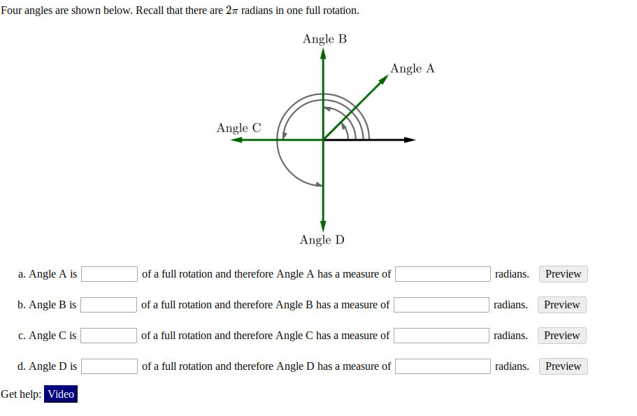 Solved Four angles are shown below. Recall that there are 2π | Chegg.com