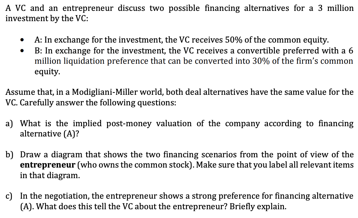 A VC and an entrepreneur discuss two possible | Chegg.com