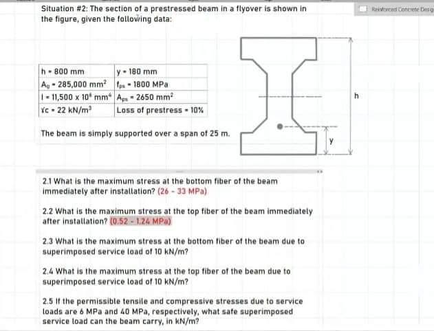 Solved Situation #2: The Section Of A Prestressed Beam In A | Chegg.com