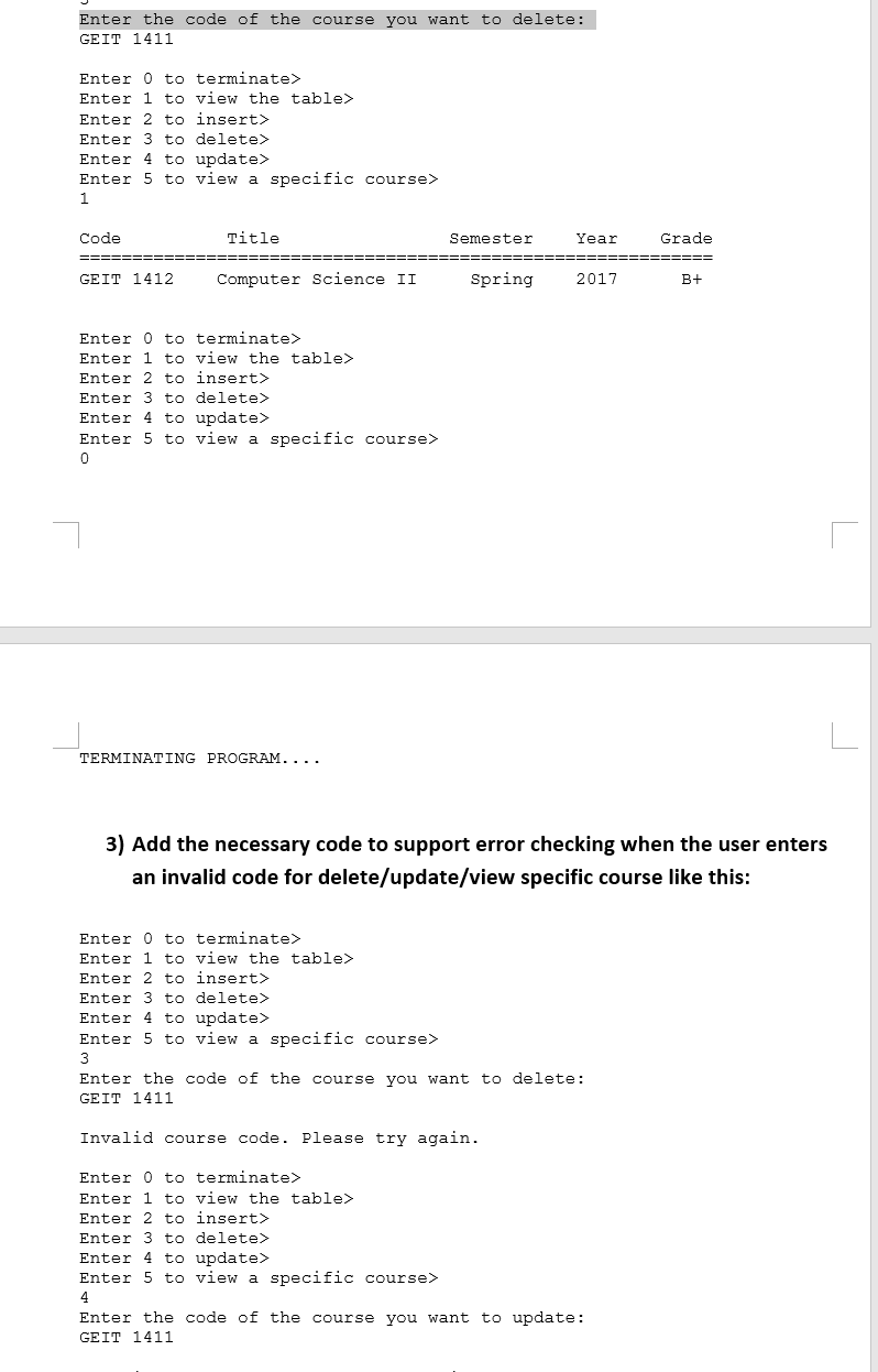 Solved 1) Create a table called Courses to store the courses | Chegg.com