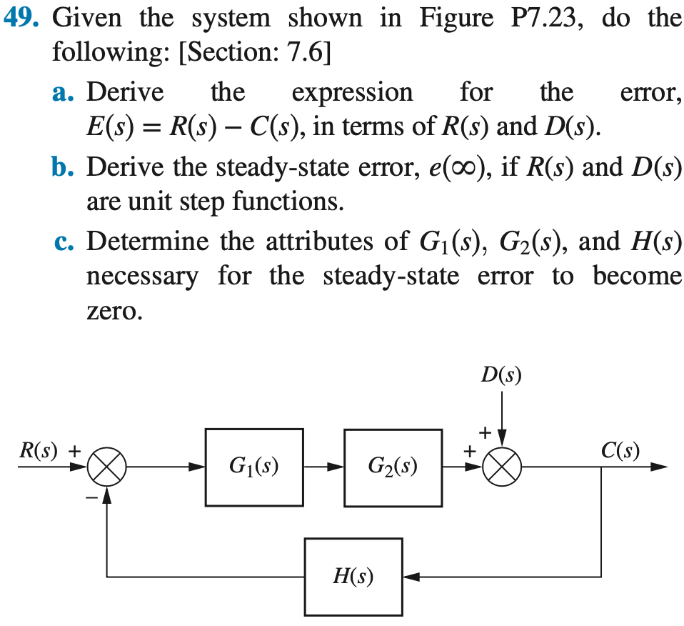 Solved 49. Given The System Shown In Figure P7.23, Do The | Chegg.com