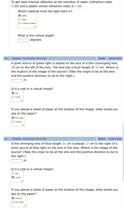 Solved To get total internal reflection at the interface of | Chegg.com