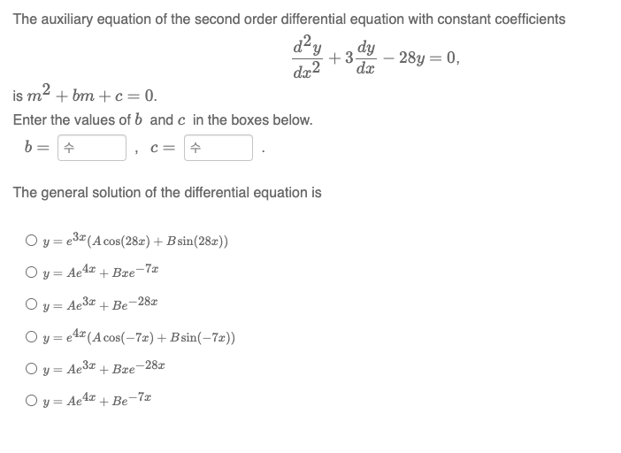 Solved The auxiliary equation of the second order | Chegg.com