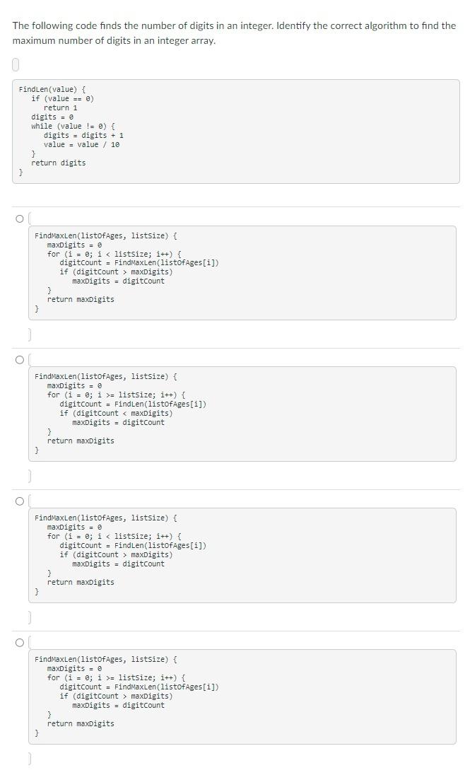 Solved The following code finds the number of digits in an | Chegg.com