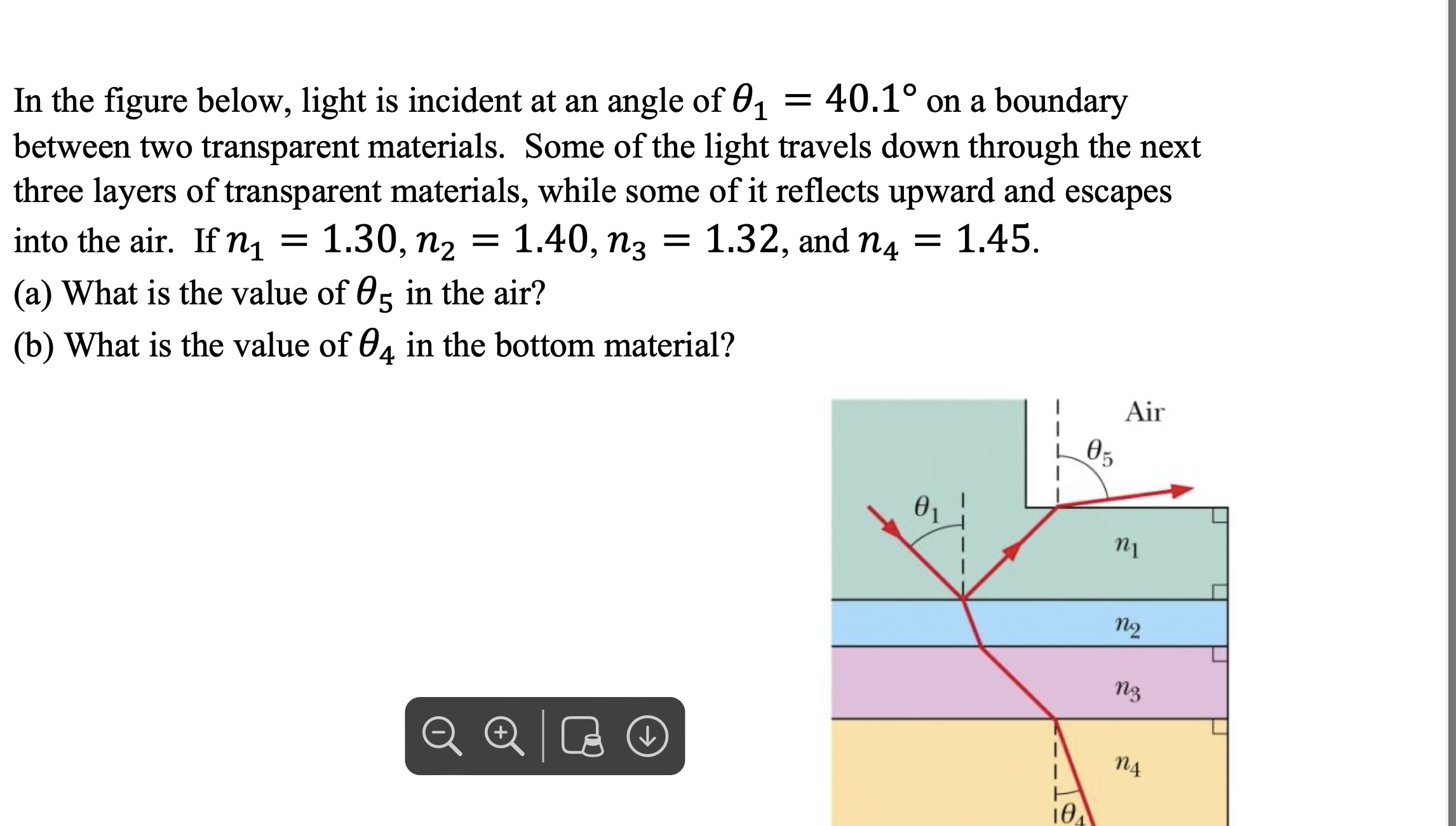 Solved In the figure below, light is incident at an angle of | Chegg.com