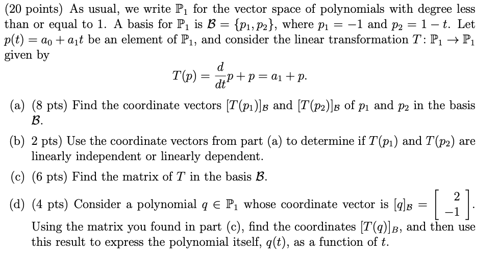 Solved (20 points) As usual, we write P, for the vector | Chegg.com