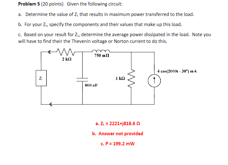 Problem 5 (20 points) Given the following circuit: a. | Chegg.com