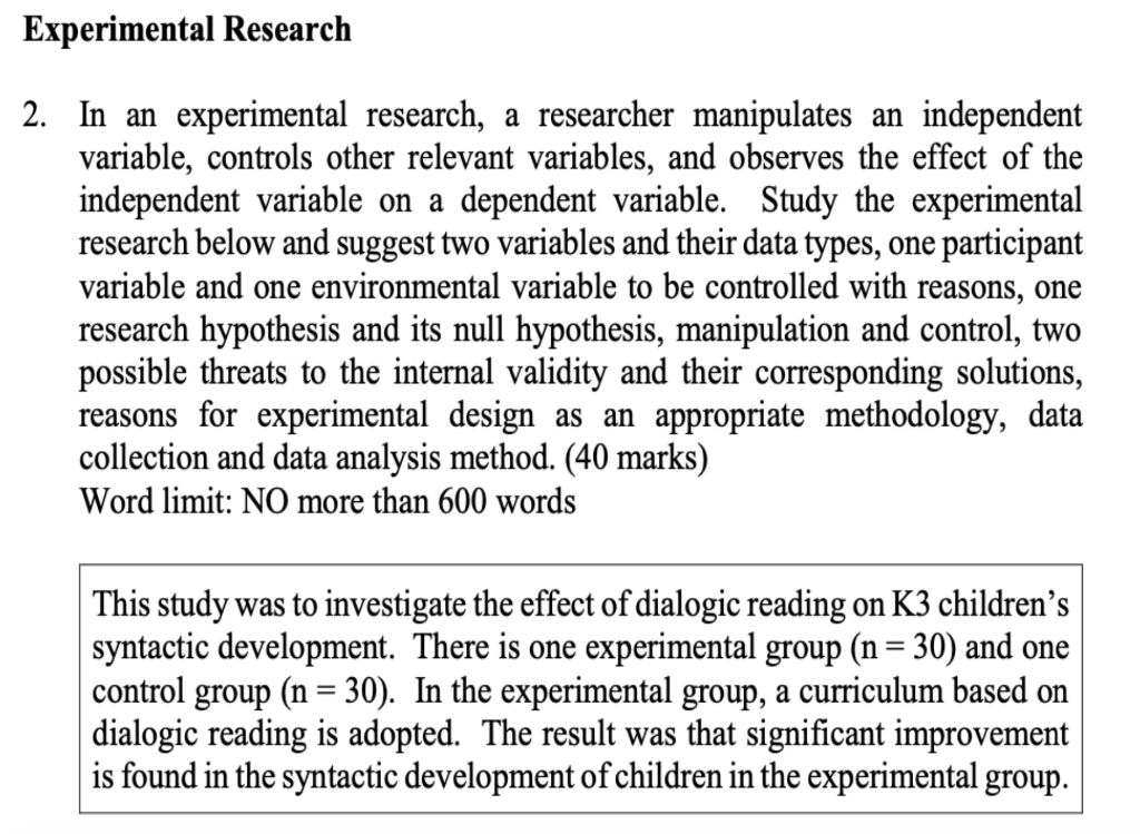 in an experimental design the variable the researcher has control