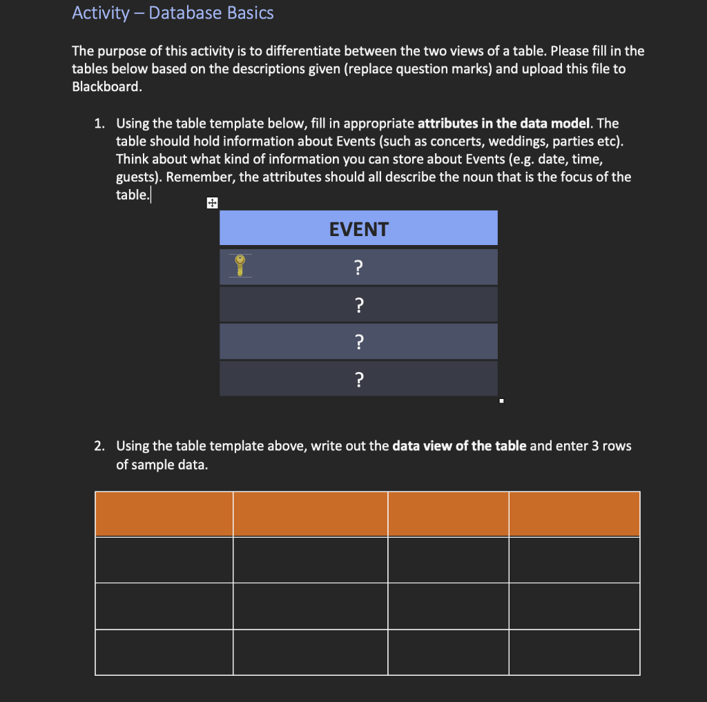 Activity - Database Basics The purpose of this | Chegg.com