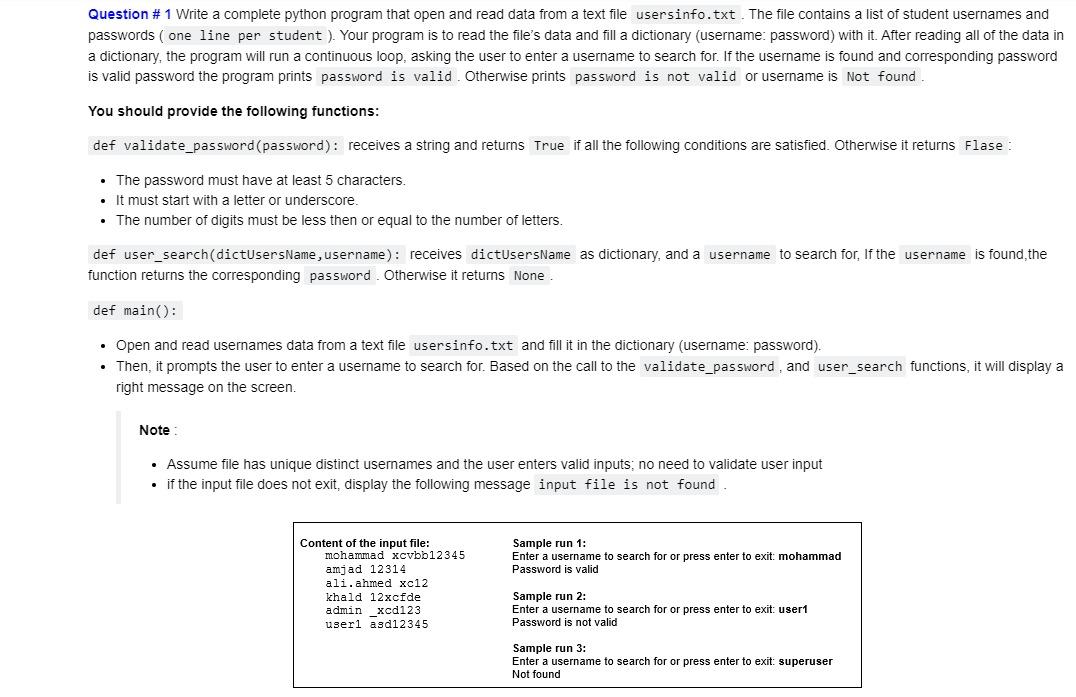 Solved Question # 1 Write A Complete Python Program That | Chegg.com