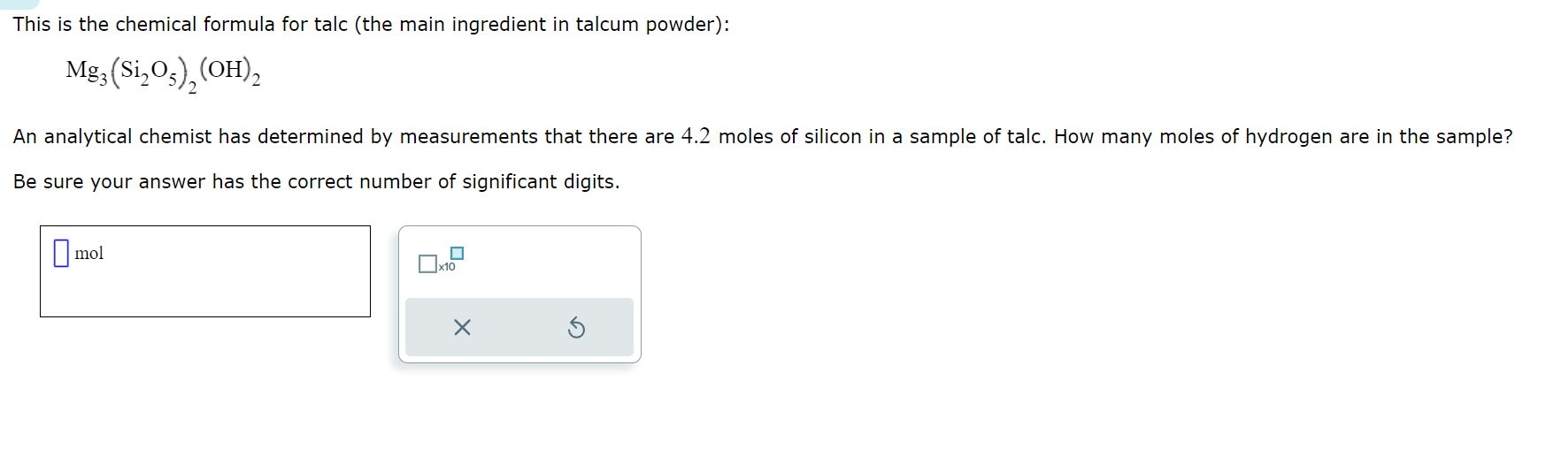 Solved This is the chemical formula for talc (the main | Chegg.com
