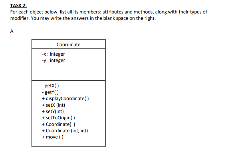 TASK 2: For each object below, list all its members: | Chegg.com
