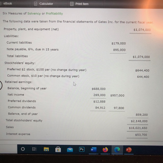 Solved Ebook Calculator Print Item Six Measures Of Solvency Chegg Com