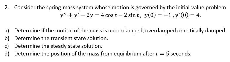 Solved Consider the spring-mass system whose motion is | Chegg.com