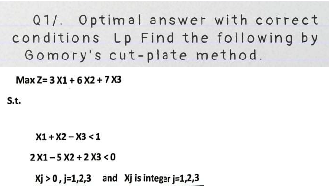 Q1/. Optimal answer with correct conditions Lp Find | Chegg.com