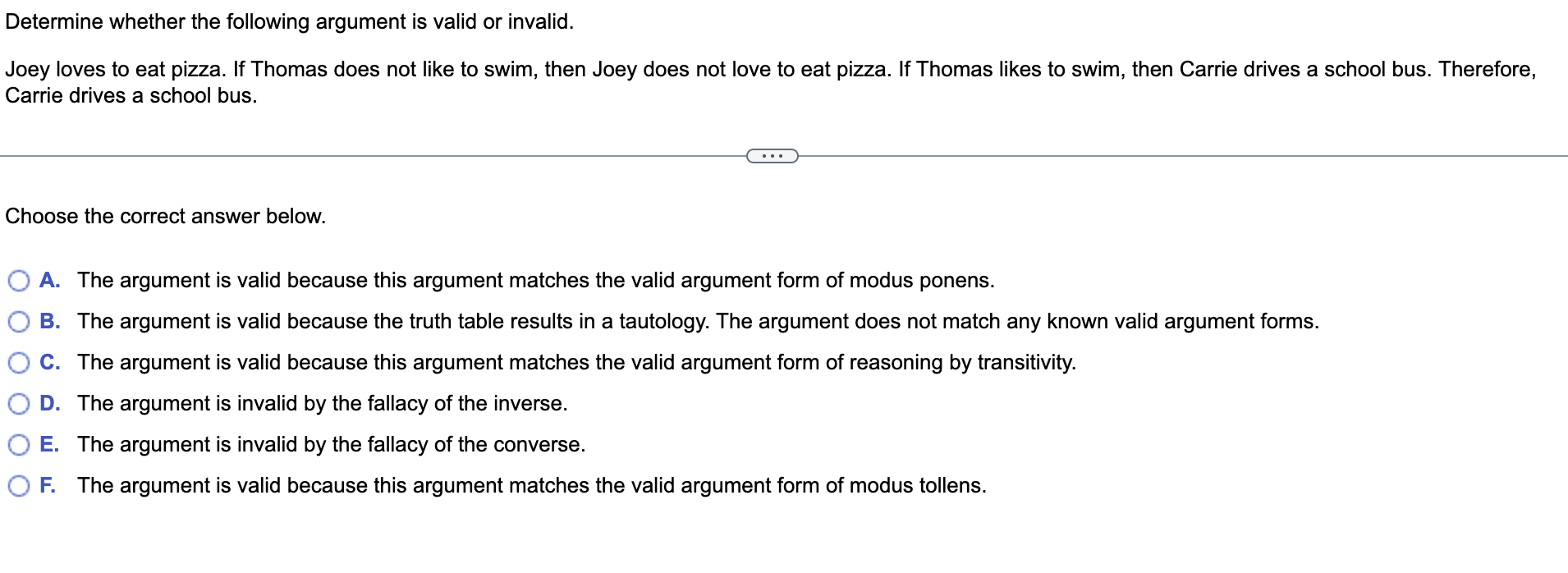 Solved Determine whether the following argument is valid or | Chegg.com