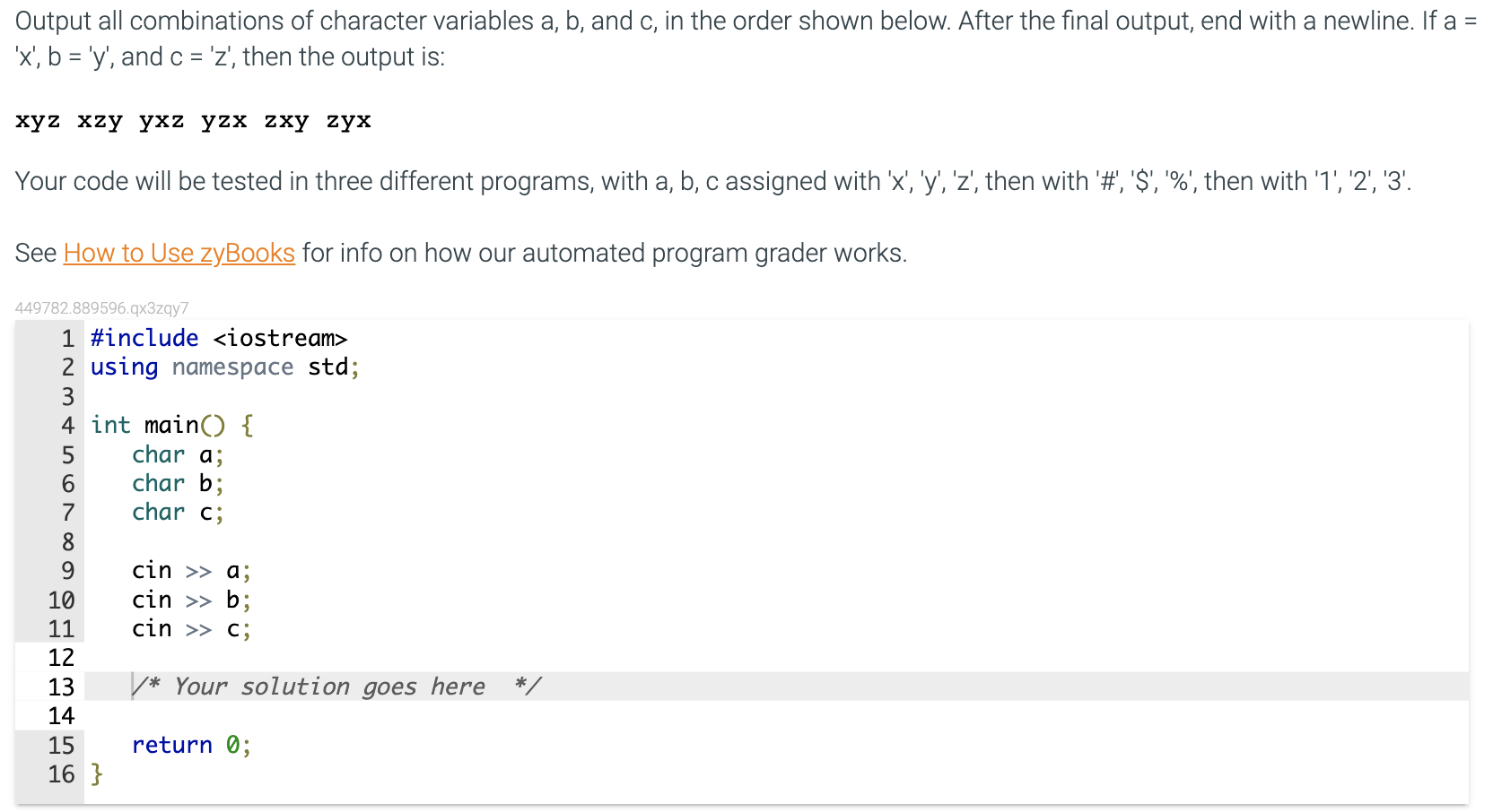 Solved Output all combinations of character variables a,b, | Chegg.com