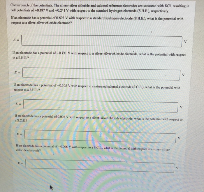 Solved Convert each of the potentials. The silversilver