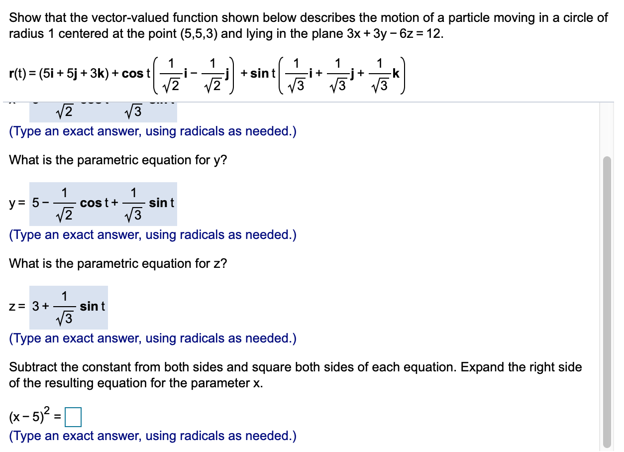 Solved Show That The Vector Valued Function Shown Below