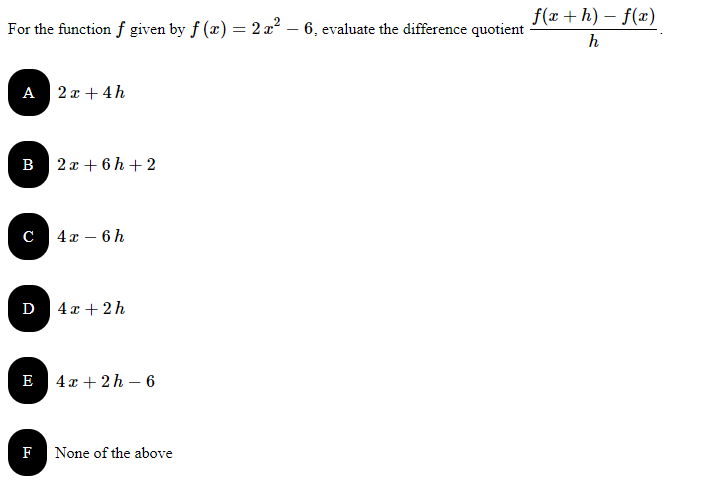 Solved For The Function F Given By F(x)=2x2−6, Evaluate The | Chegg.com