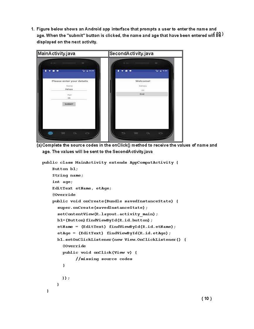 Solved 1. Figure Below Shows An Android App Interface That | Chegg.com