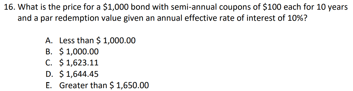 Solved 16. What is the price for a $1,000 bond with | Chegg.com