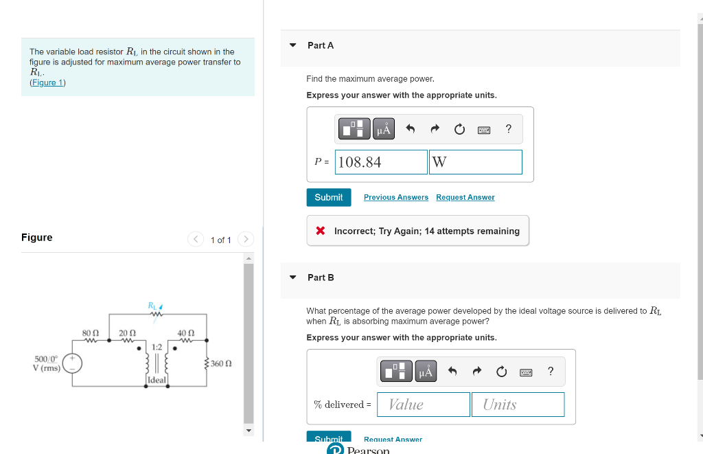 The variable load resistor R?, in the circuit shown in the
figure adjusted for maximum average power transfer to
R?..
(Figure