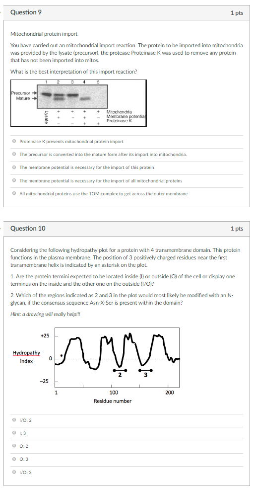 Solved Question 9 1 pts Mitochondrial protein import You | Chegg.com