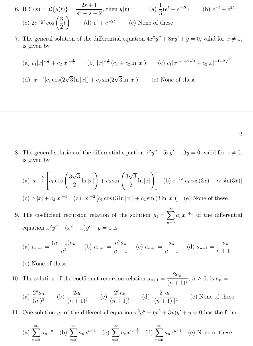 Solved 2s 1 Then Y T L Y T B Ete2t 6 If Y S S2 S2 Chegg Com