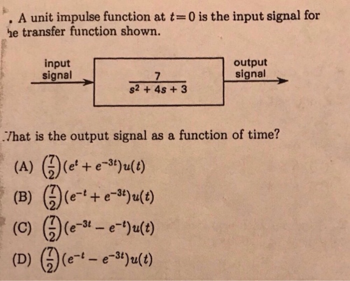 Solved . A unit impulse function at t=0 is the input signal | Chegg.com