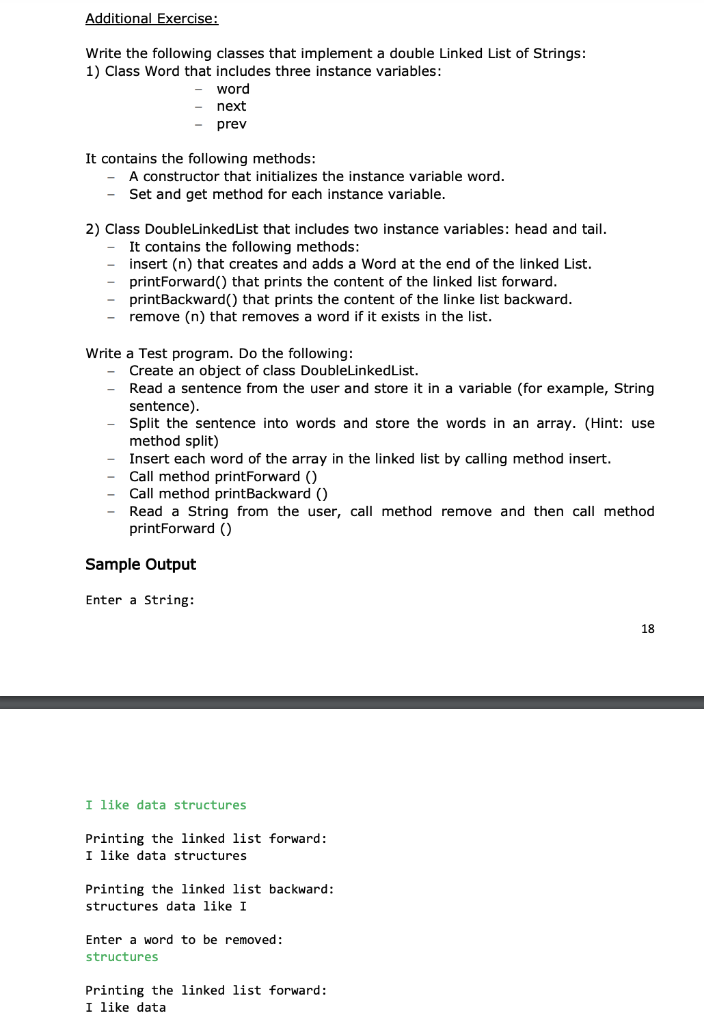 Solved Additional Exercise: Write the following classes that | Chegg.com