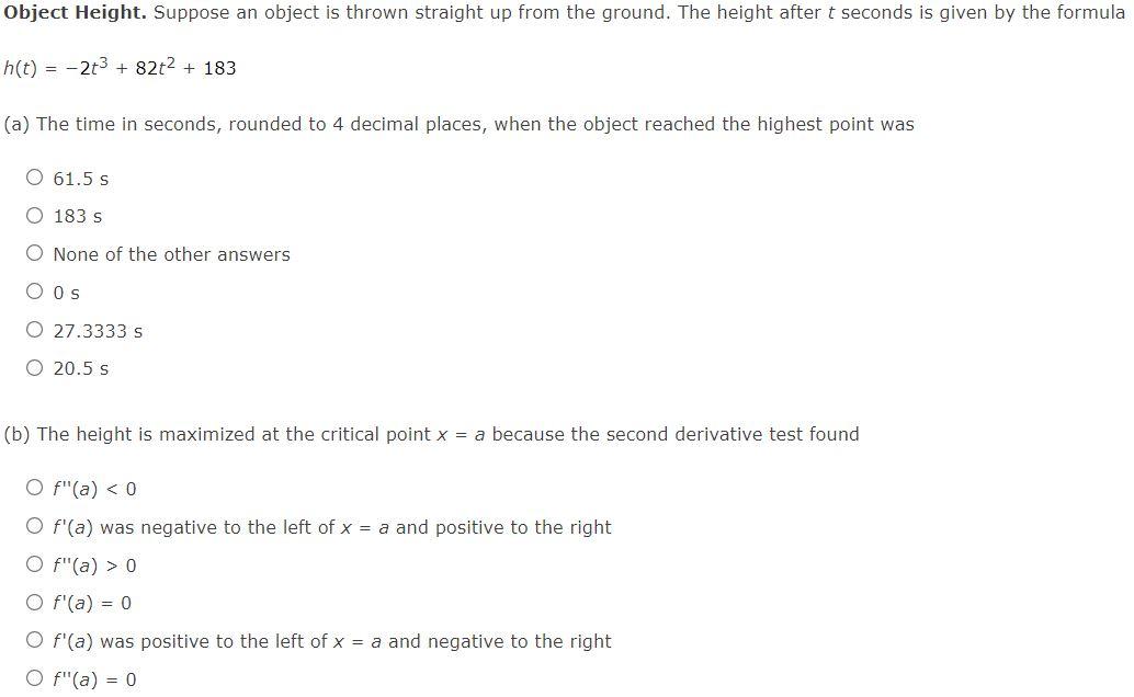 Solved Object Height. Suppose an object is thrown straight | Chegg.com