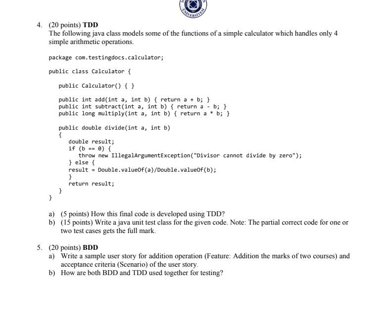 Solved 4. (20 points) TDD The following java class models | Chegg.com