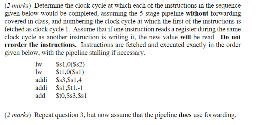 Solved (2 marks) Determine the clock cycle at which each of | Chegg.com