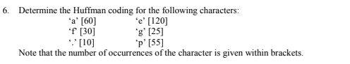 Solved 6. Determine The Huffman Coding For The Following | Chegg.com