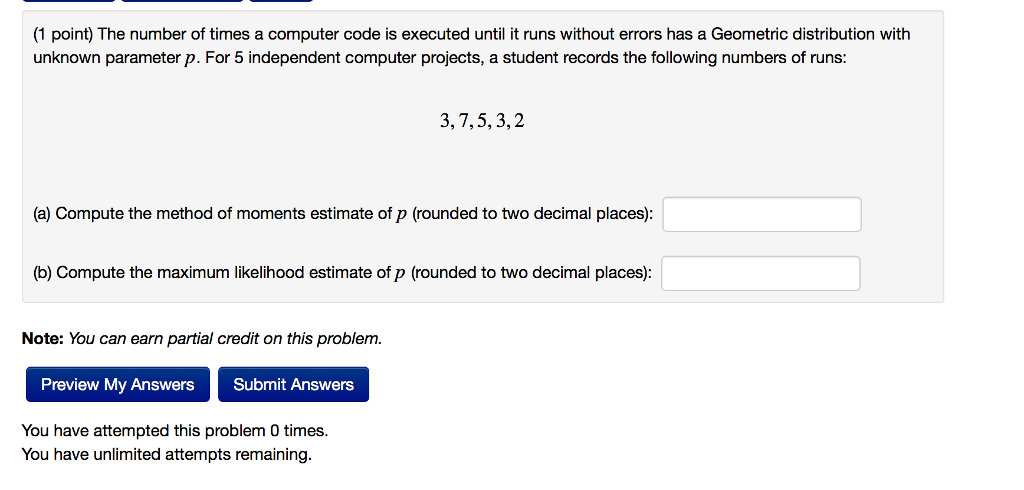 Solved (1 point) The number of times a computer code is | Chegg.com