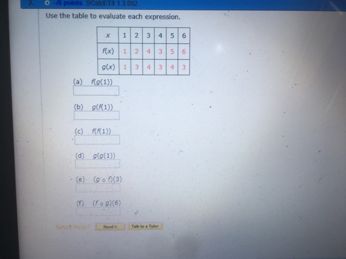 Solved Use the table to evaluate each expression. x 1 2 3 4 | Chegg.com