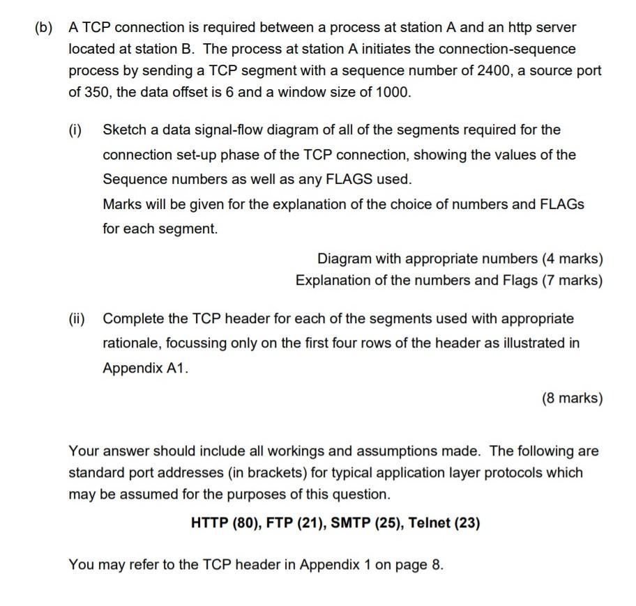 (b) A TCP connection is required between a process at | Chegg.com