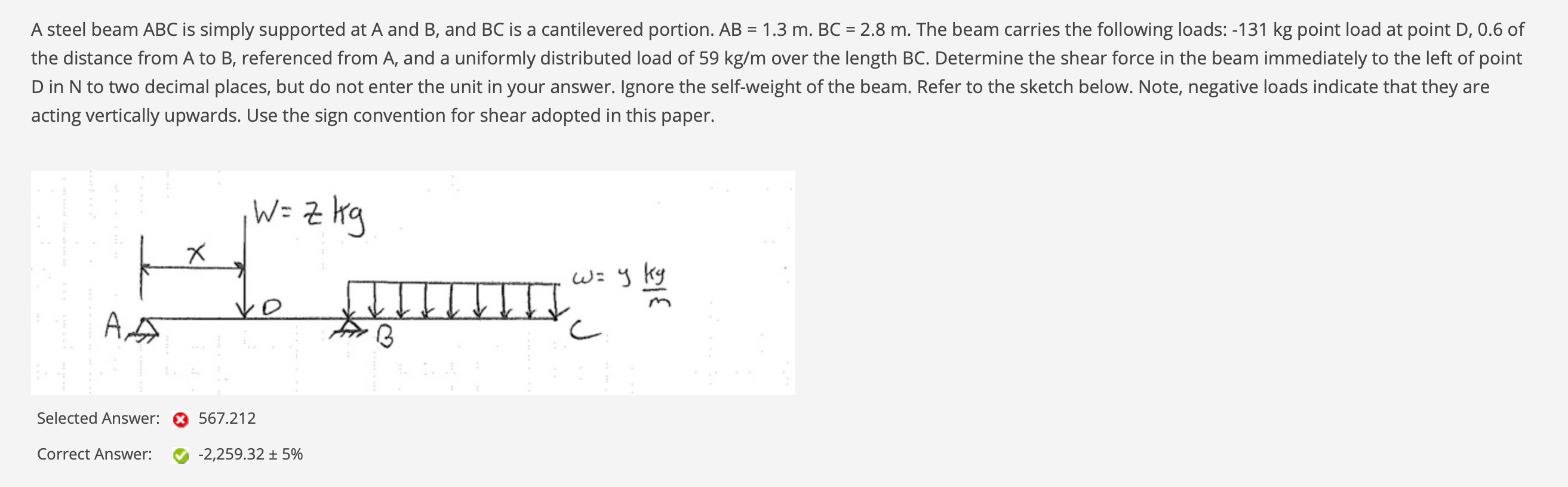 Solved A steel beam ABC is simply supported at A and B, and | Chegg.com