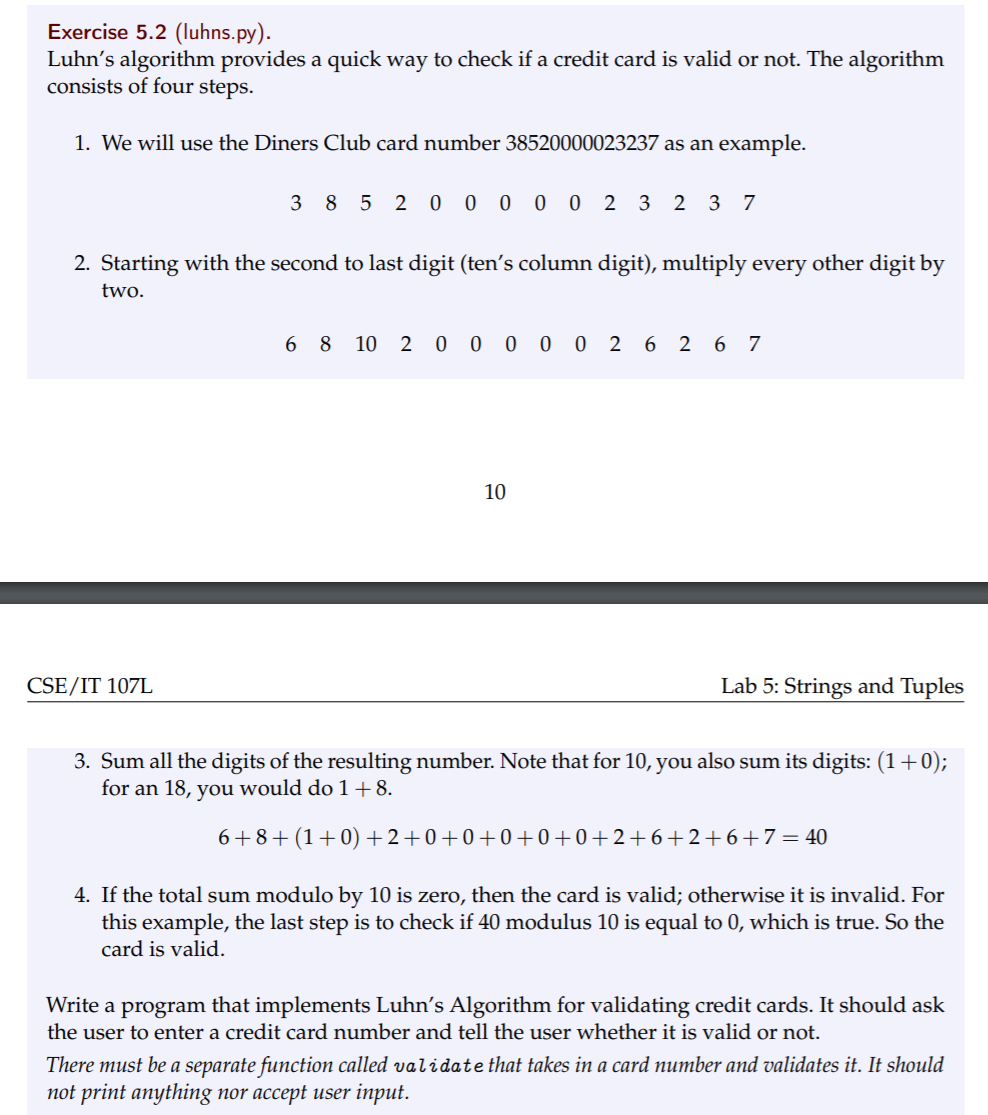 Solved Exercise 5 2 Luhns Py Luhn S Algorithm Provides