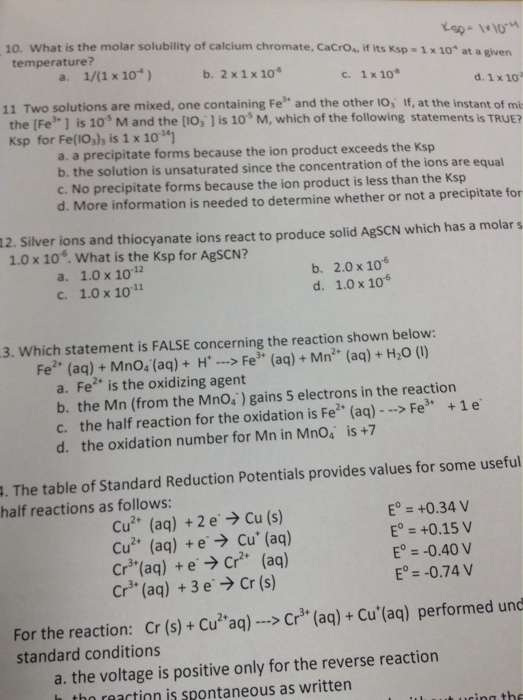Solved What is the molar solubility of calcium chromate,