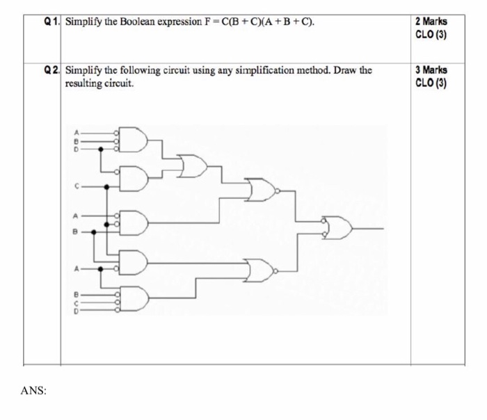 Solved 2 Marks Clo 3 Q1 Simplify The Boolean Expression F